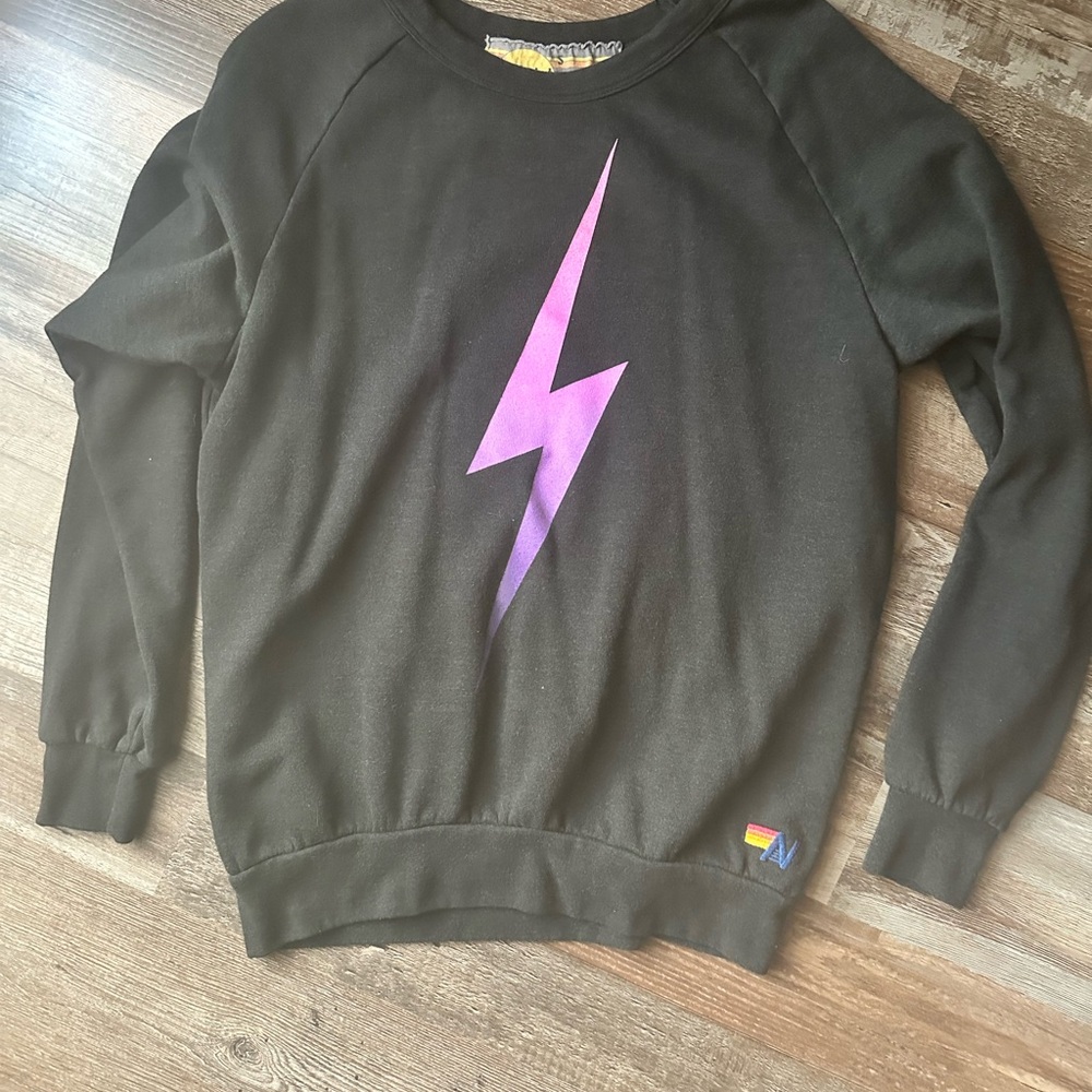 Aviator Nation Black Sweater with Purple Lightning Bolt